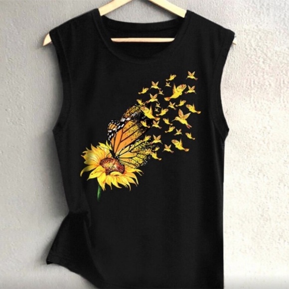 woman butterfly tank tops loose sleeveless soft - Picture 2 of 8